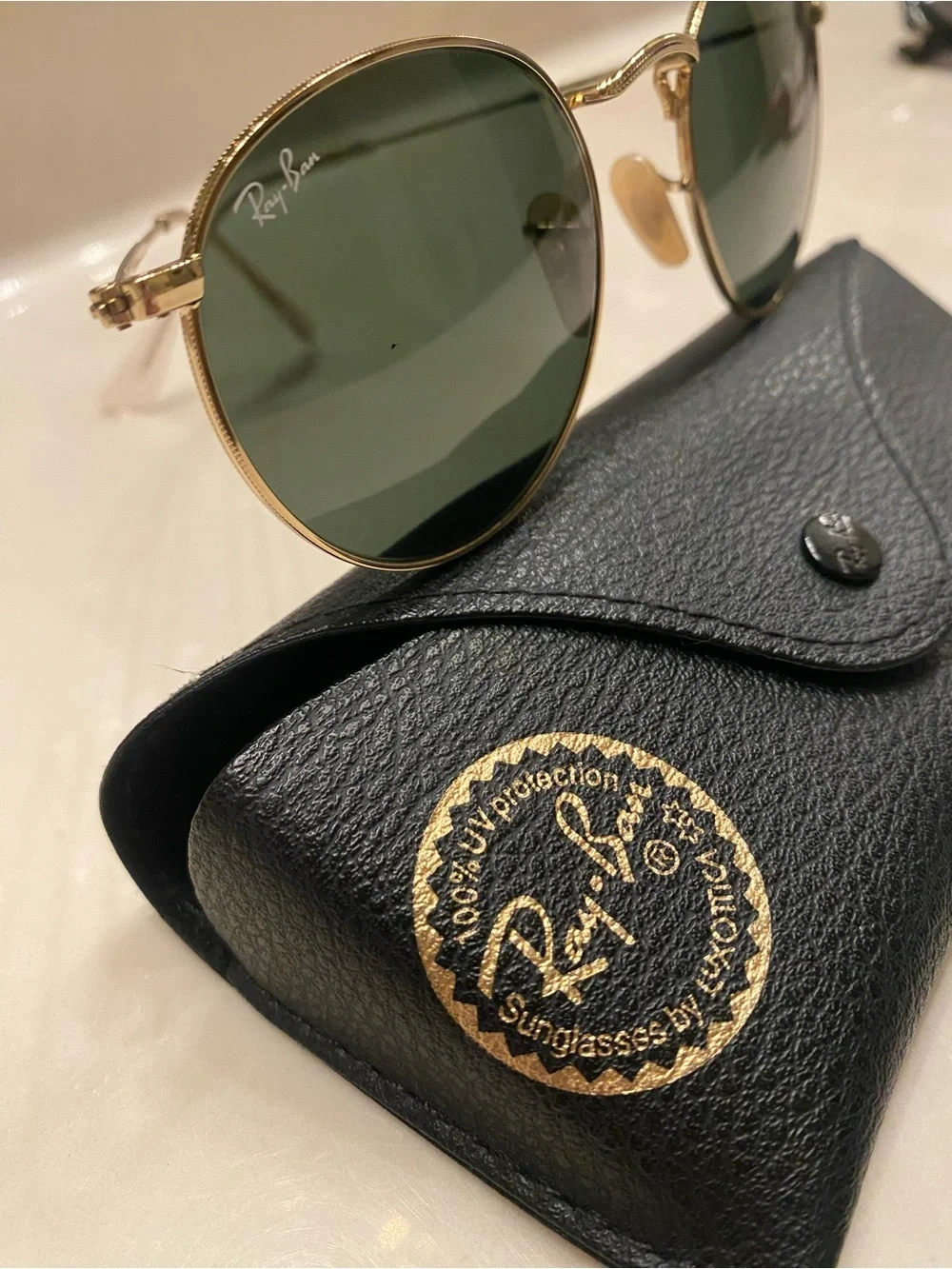 Ray-Ban Gold Frame Sunglasses with Green Lenses